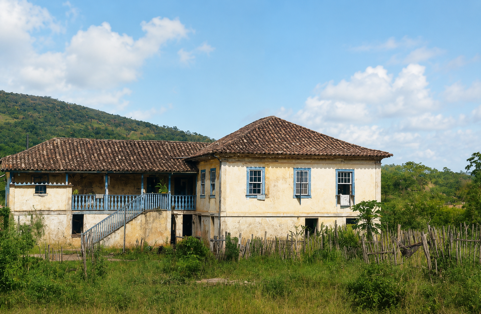Sede da fazenda em que morou o Juiz de Fora, em foto de 1847, do Álbum Albino Esteves (1915). Construída em c. 1719 pelo Dr. Luís Fortes Bustamante e Sá. Propriedade de Antônio Dias Tostes de 1812 a 1881. Demolida em 1946. Acervo Pedro Lorenzo Raggio Neto.
