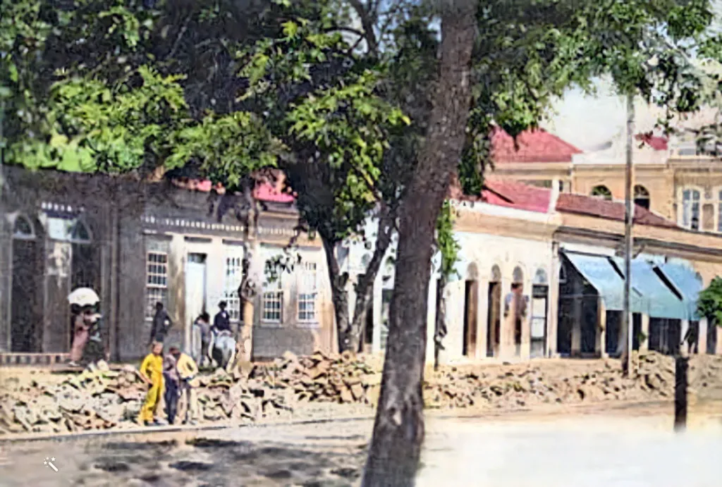 Rua Direita, atual Avenida Barão do Rio Branco, em 1836. Inicialmente uma picada construída em terras do capitão Antônio Dias Tostes, na Fazenda do Juiz de Fora, por volta de 1829, como alternativa ao caminho íngreme do arraial da Boiada. Acervo Pedro Lorenzo Raggio Neto.